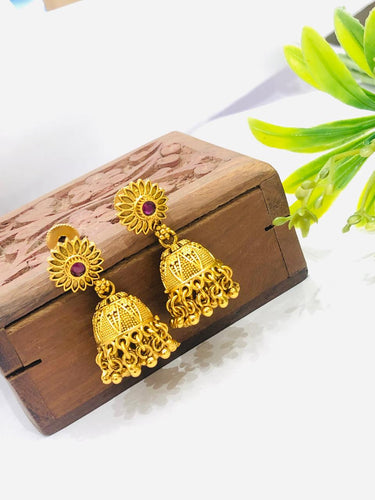 Red Stone Flower Earrings